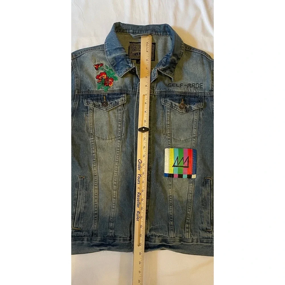 Brooklyn Cloth Women's Denim Jacket Self‎ Made Floral Barb Wire 1991 Patch Sz M